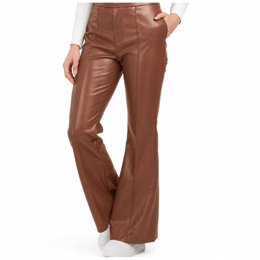 NWT 7 For All Mankind Faux Leather High Rise Flare Pants Brown Size Small